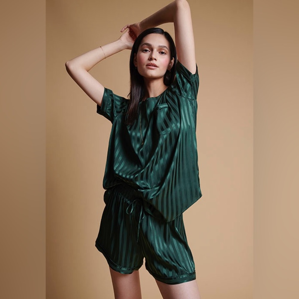 Rachel Parcell Satin Pj Top and Shorts Green Small